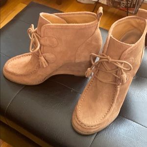 Lucky Brand tan suede wedge booties.